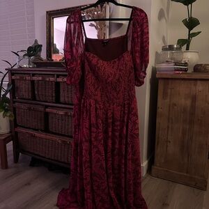 Torrid Burgundy Floral Long Sleeve Dress